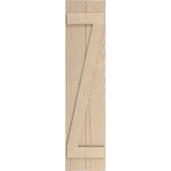Rustic Two Board Joined Board-n-Batten Sandblasted Faux Wood Shutters W/Z-Board, 11W X 68H